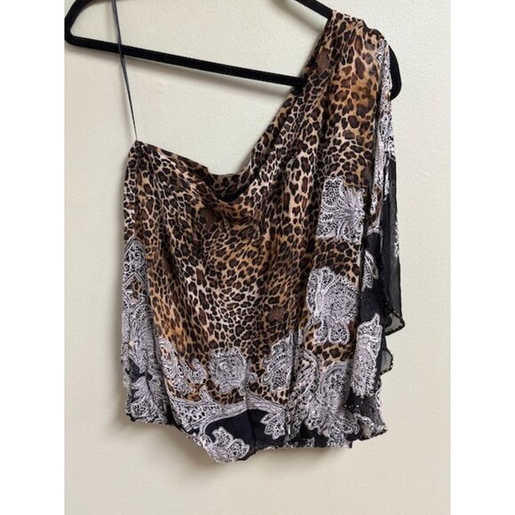 CACHE Womens Silk‎ Animal Print Top Size L Leopard Paisley Beaded Mob Wife Chic - Picture 4 of 14